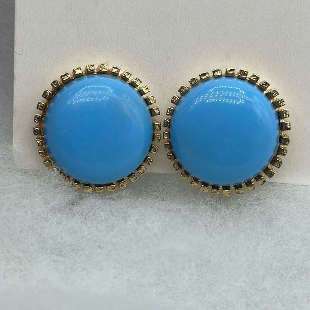 Vintage light blue acrylic button style earrings.